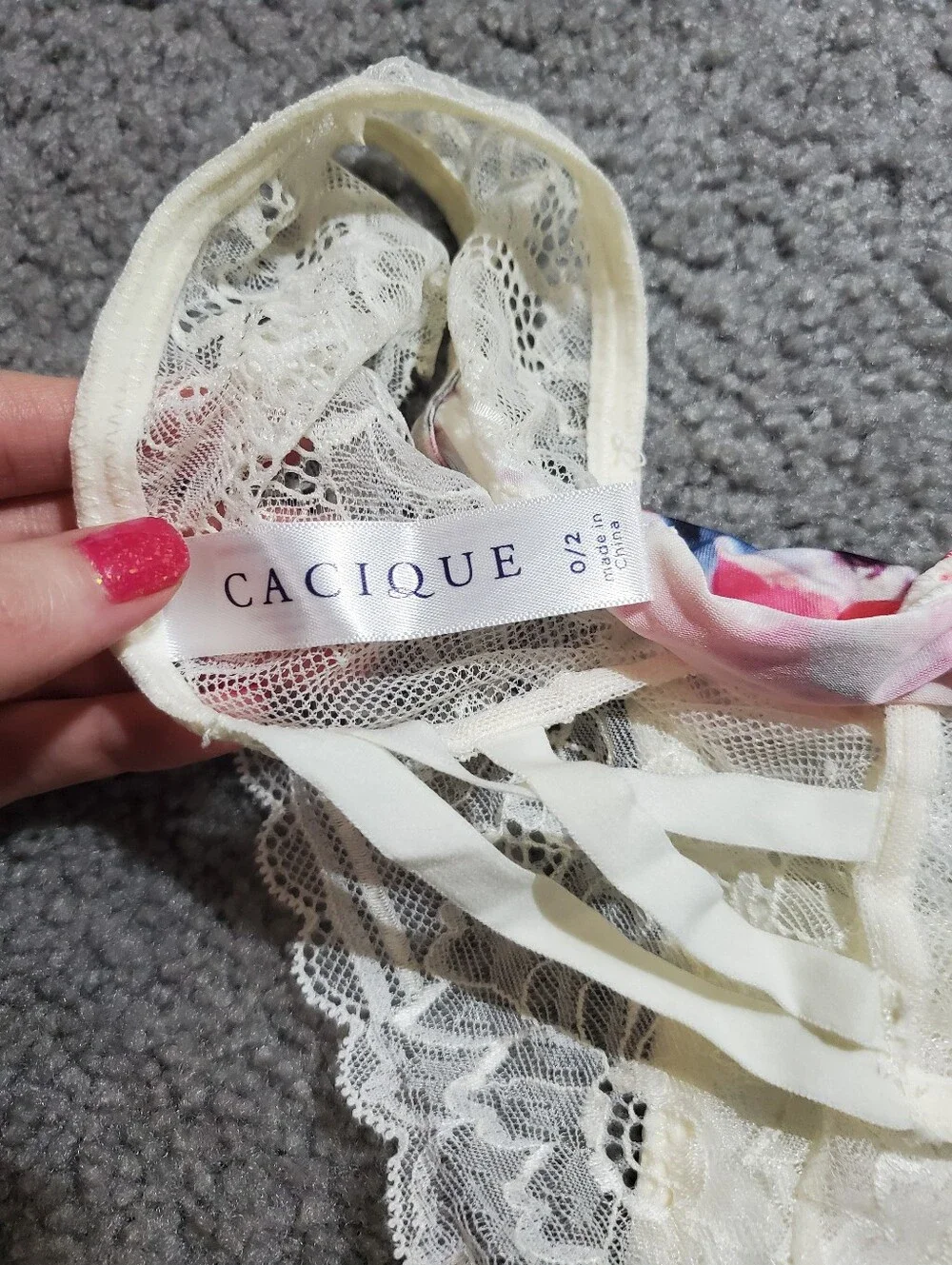 Cacique Cream and Pink Floral Lace Bra Set